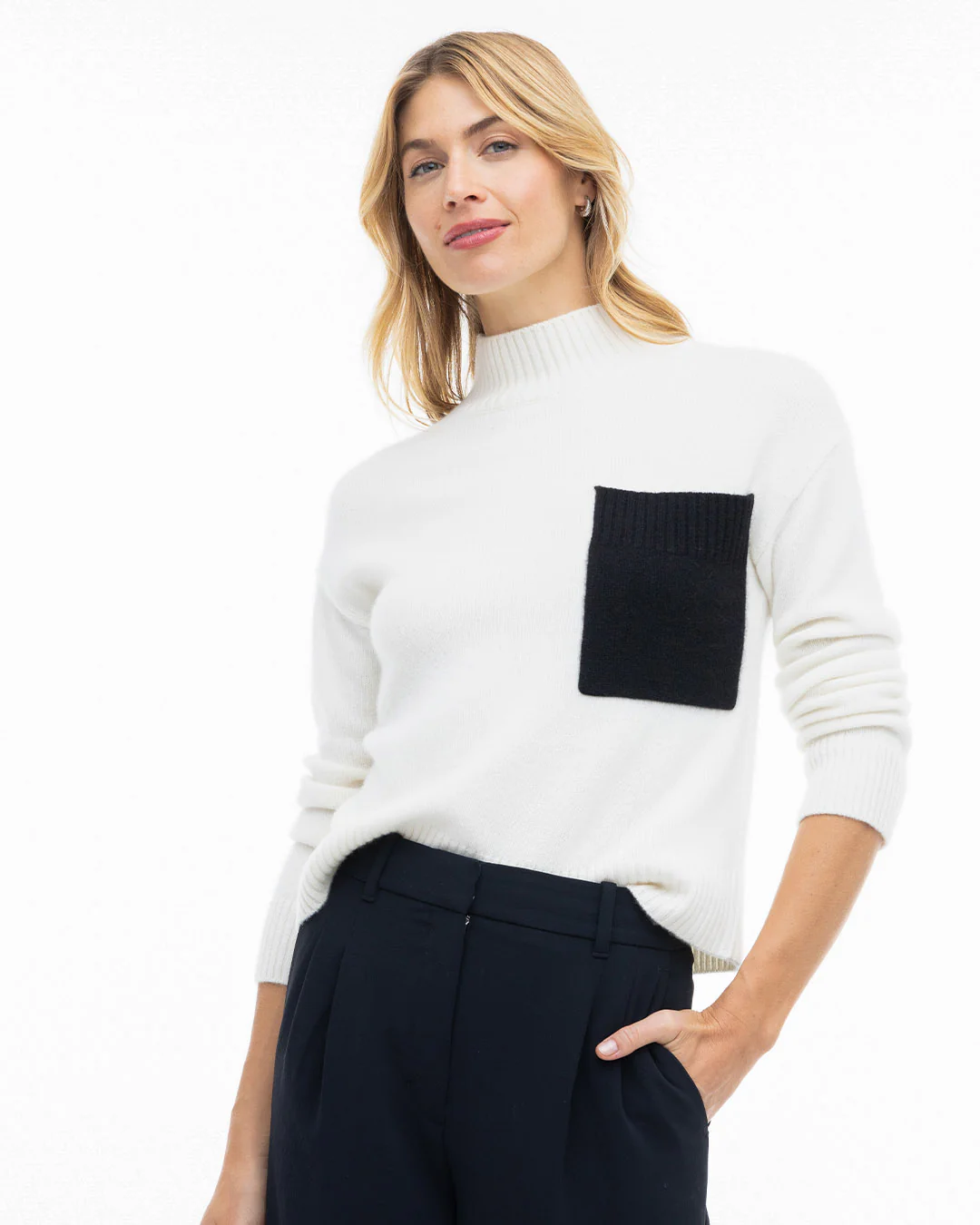 Cashmere Contrast Pocket High Neck - Image 3